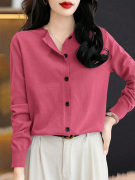 Essnce cardigan suelto y casual de mujer de un solo abotonado, de color liso, manga larga, para otono/invierno