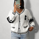 Slayr cardigan de punto con bloque de color y letras de estilo minimalista y casual