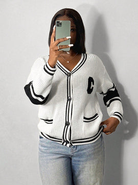 Slayr cardigan de punto con bloque de color y letras de estilo minimalista y casual