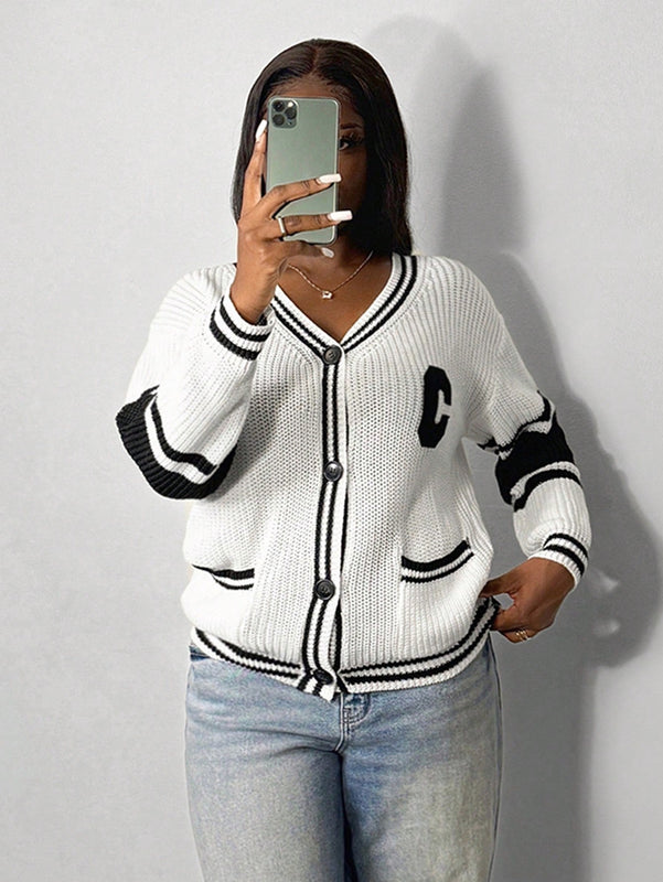 Slayr cardigan de punto con bloque de color y letras de estilo minimalista y casual