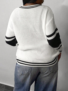 Slayr cardigan de punto con bloque de color y letras de estilo minimalista y casual