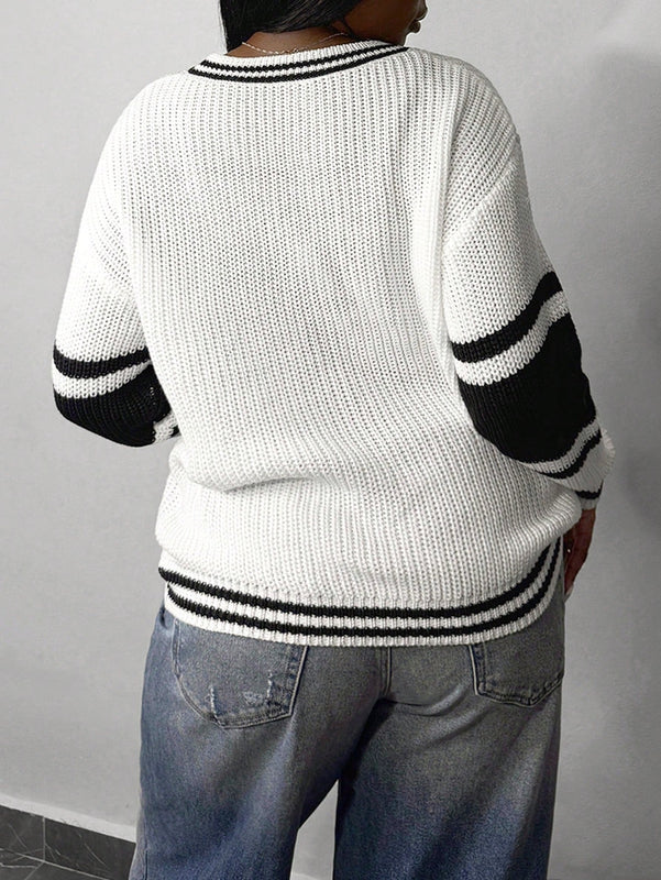 Slayr cardigan de punto con bloque de color y letras de estilo minimalista y casual