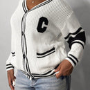 Slayr cardigan de punto con bloque de color y letras de estilo minimalista y casual