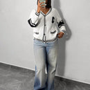 Slayr cardigan de punto con bloque de color y letras de estilo minimalista y casual
