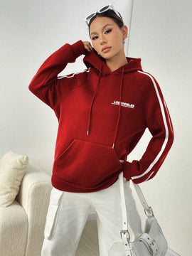 Moosta sudadera con capucha con cordon y diseno de rayas de contraste, estilo callejero estadounidense