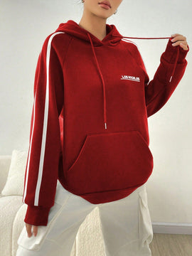 Moosta sudadera con capucha con cordon y diseno de rayas de contraste, estilo callejero estadounidense