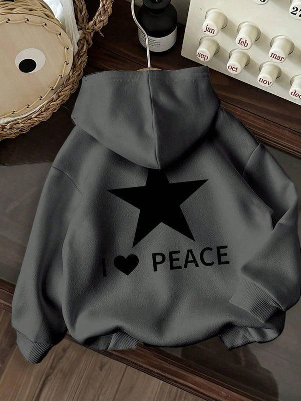 Ezwear sudadera informal tipo streetwear con lema, con corte holgado, estampado negro y rosa, para mujer, otono invierno