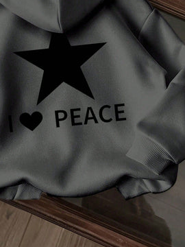 Ezwear sudadera informal tipo streetwear con lema, con corte holgado, estampado negro y rosa, para mujer, otono invierno