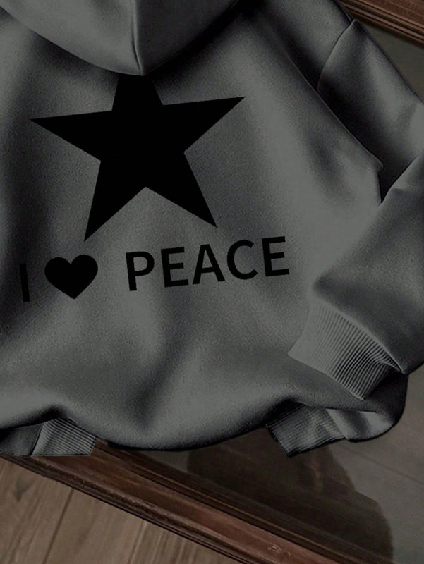Ezwear sudadera informal tipo streetwear con lema, con corte holgado, estampado negro y rosa, para mujer, otono invierno