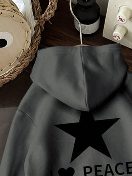 Ezwear sudadera informal tipo streetwear con lema, con corte holgado, estampado negro y rosa, para mujer, otono invierno