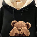 Sudadera con capucha de forro polar aislante termico con estampa de oso negro