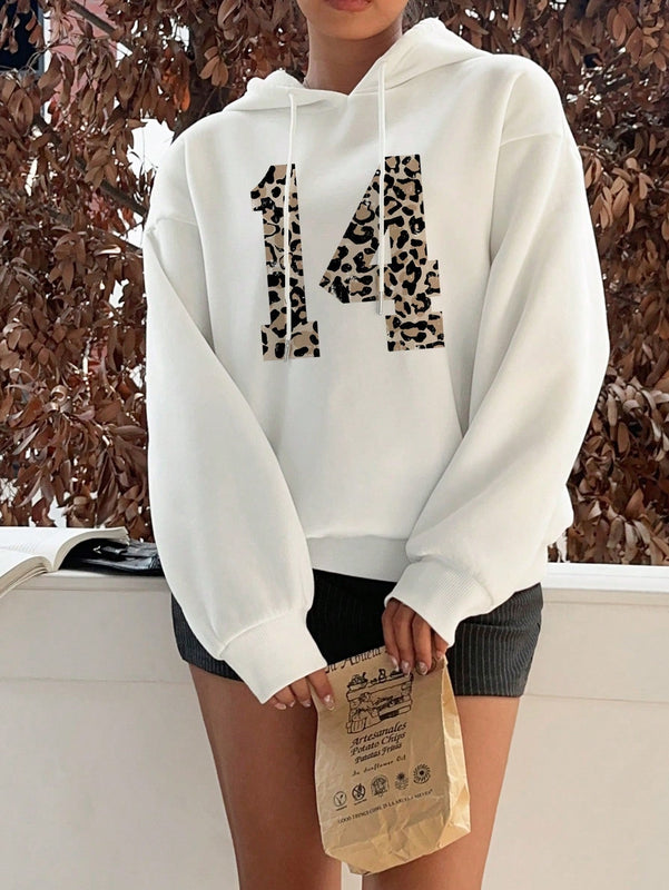Ezwear sudadera con capucha holgada de estilo casual y minimalista con estampado de leopardo y cereza para mujer, otono/invierno