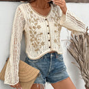 Vcay cardigan de mujer de manga larga con cuello en v bordado, para otono/invierno