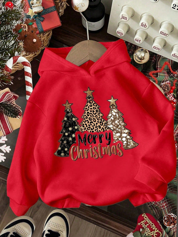 Ezwear sudadera con capucha de ajuste holgado y gruesa con estampado minimalista "feliz ano nuevo" de color rojo casual para mujer