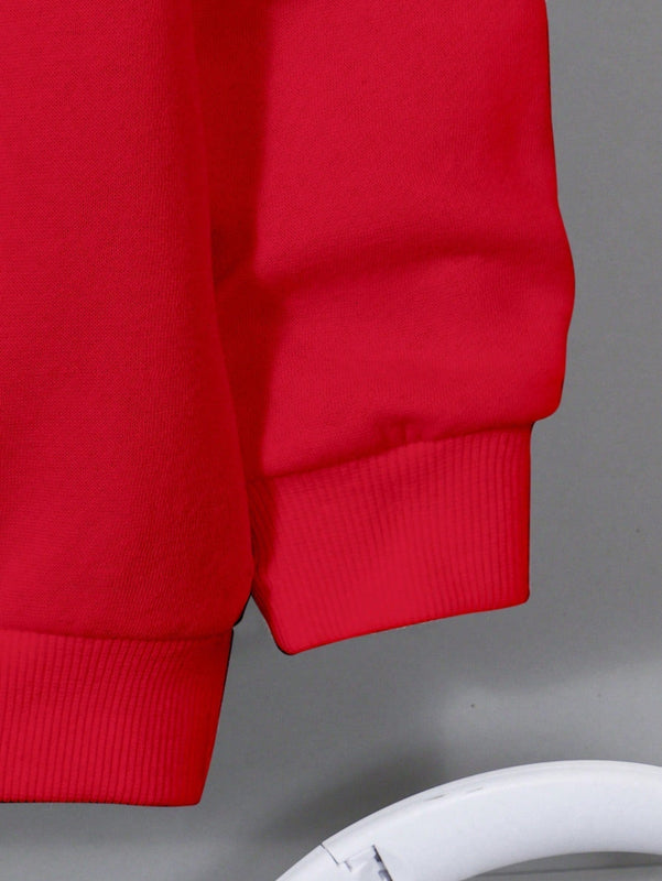 Ezwear sudadera con capucha de ajuste holgado y gruesa con estampado minimalista "feliz ano nuevo" de color rojo casual para mujer