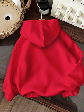 Ezwear sudadera con capucha de ajuste holgado y gruesa con estampado minimalista "feliz ano nuevo" de color rojo casual para mujer