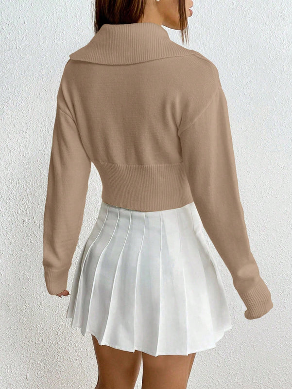 Moosta cardigan casual de manga larga de hombros caidos y unicolor para el trayecto, para otono/invierno