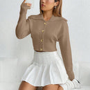 Moosta cardigan casual de manga larga de hombros caidos y unicolor para el trayecto, para otono/invierno