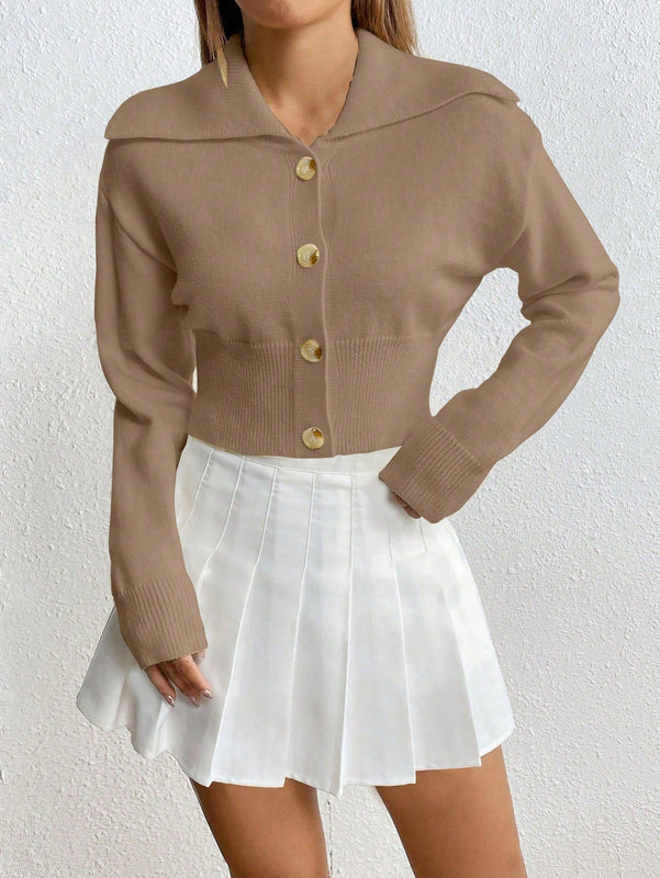 Moosta cardigan casual de manga larga de hombros caidos y unicolor para el trayecto, para otono/invierno