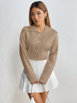 Moosta cardigan casual de manga larga de hombros caidos y unicolor para el trayecto, para otono/invierno