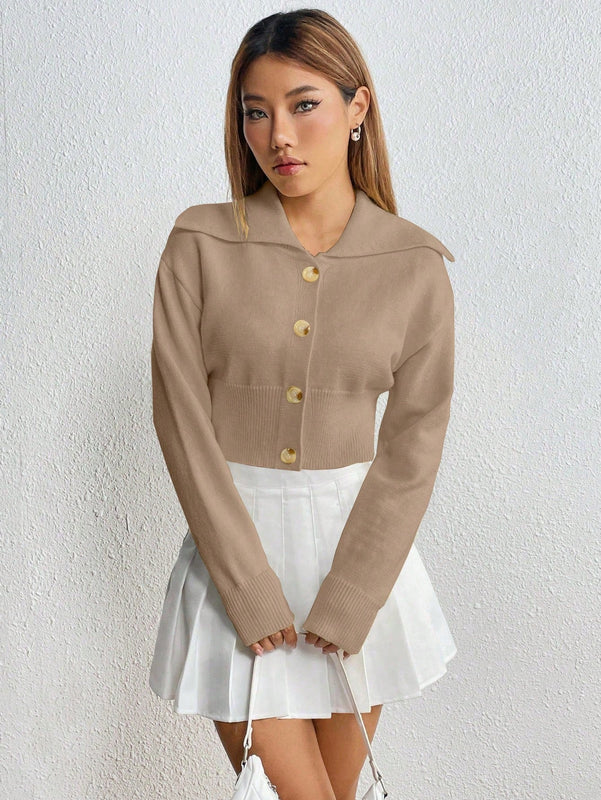 Moosta cardigan casual de manga larga de hombros caidos y unicolor para el trayecto, para otono/invierno