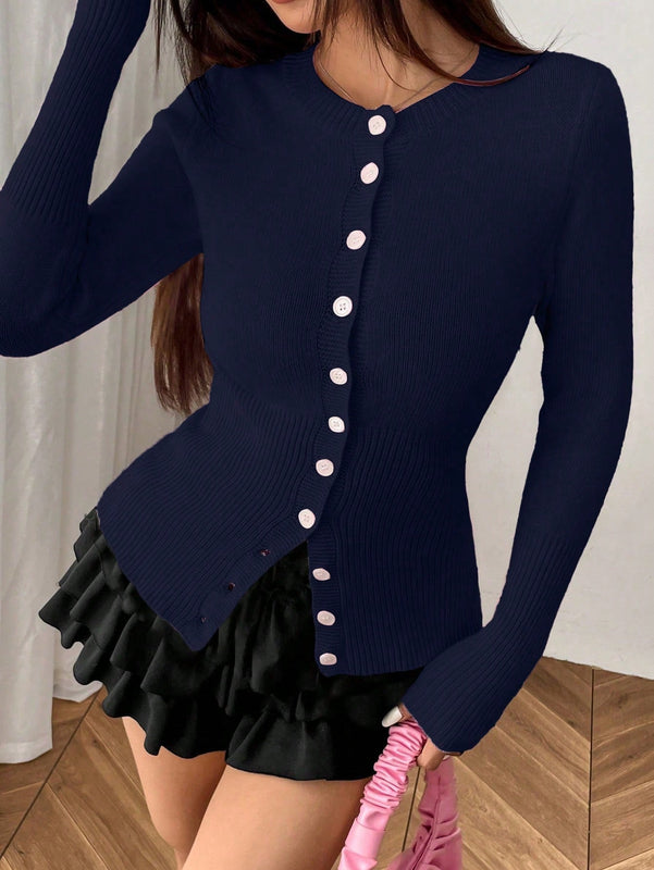 Moosta chaqueta de punto de estilo casual y versatil de color liso para otono/invierno