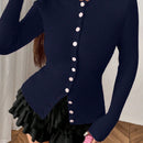Moosta mujer chaqueta de punto de unicolor con cuello redondo, manga larga, de abotonadura sencilla, versatil y de moda, para otono/invierno