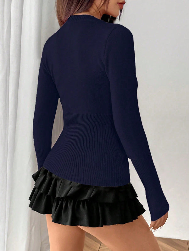 Moosta chaqueta de punto de estilo casual y versatil de color liso para otono/invierno