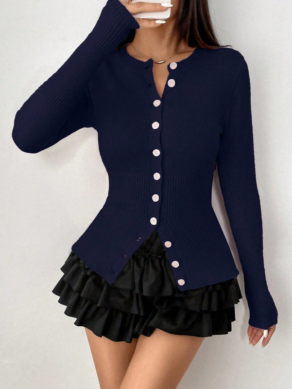 Moosta chaqueta de punto de estilo casual y versatil de color liso para otono/invierno