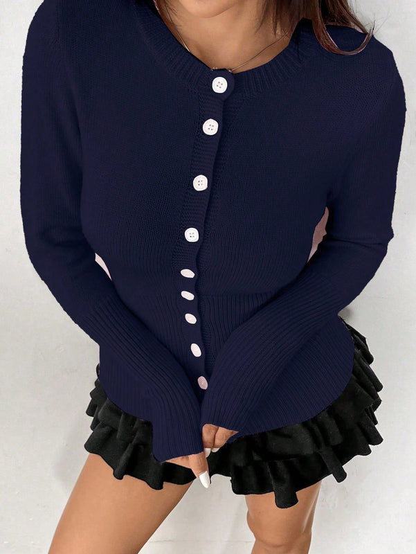 Moosta chaqueta de punto de estilo casual y versatil de color liso para otono/invierno