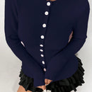 Moosta mujer chaqueta de punto de unicolor con cuello redondo, manga larga, de abotonadura sencilla, versatil y de moda, para otono/invierno