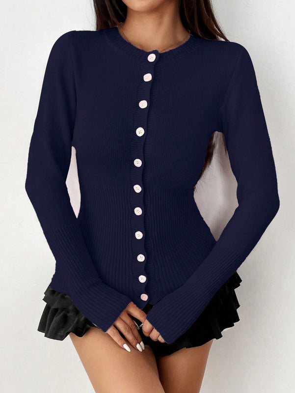 Moosta chaqueta de punto de estilo casual y versatil de color liso para otono/invierno