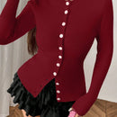 Moosta mujer chaqueta de punto de unicolor con cuello redondo, manga larga, de abotonadura sencilla, versatil y de moda, para otono/invierno