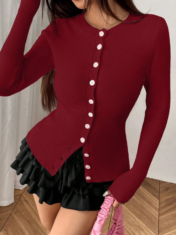 Moosta chaqueta de punto de estilo casual y versatil de color liso para otono/invierno