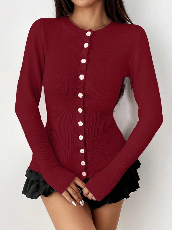 Moosta chaqueta de punto de estilo casual y versatil de color liso para otono/invierno