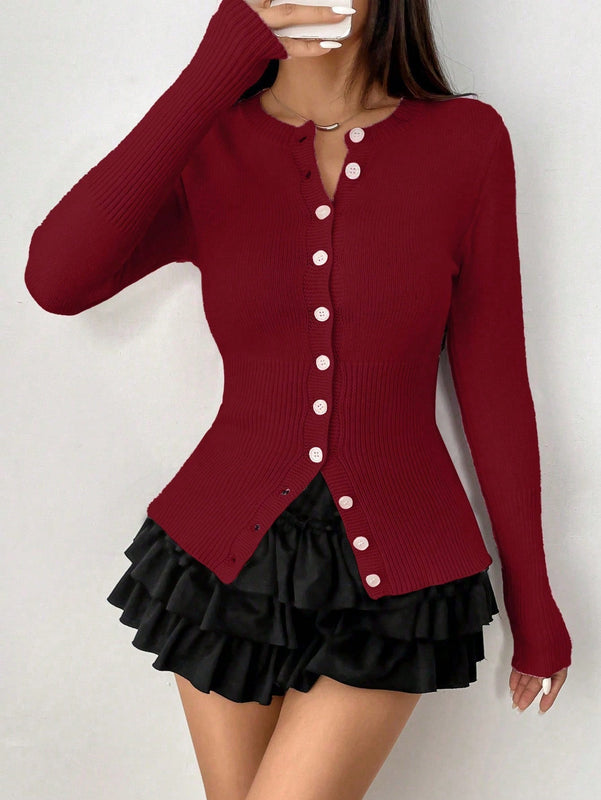 Moosta chaqueta de punto de estilo casual y versatil de color liso para otono/invierno