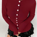 Moosta mujer chaqueta de punto de unicolor con cuello redondo, manga larga, de abotonadura sencilla, versatil y de moda, para otono/invierno