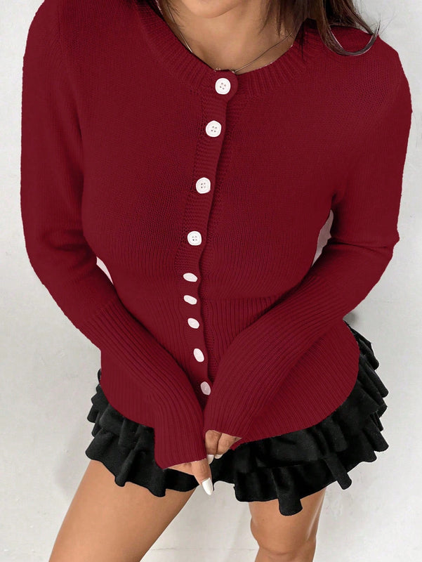 Moosta chaqueta de punto de estilo casual y versatil de color liso para otono/invierno
