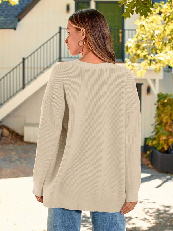Hoteel sueter tipo cardigan de gran tamano para mujer, tendencia de moda de otono, cuello en v, tejido