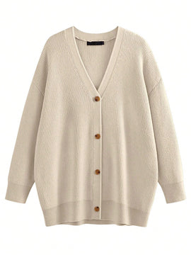 Hoteel sueter tipo cardigan de gran tamano para mujer, tendencia de moda de otono, cuello en v, tejido
