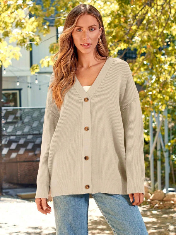 Hoteel sueter tipo cardigan de gran tamano para mujer, tendencia de moda de otono, cuello en v, tejido