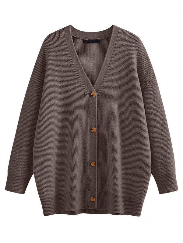 Hoteel sueter tipo cardigan de gran tamano para mujer, tendencia de moda de otono, cuello en v, tejido