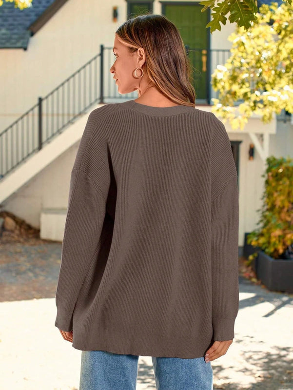 Hoteel sueter tipo cardigan de gran tamano para mujer, tendencia de moda de otono, cuello en v, tejido