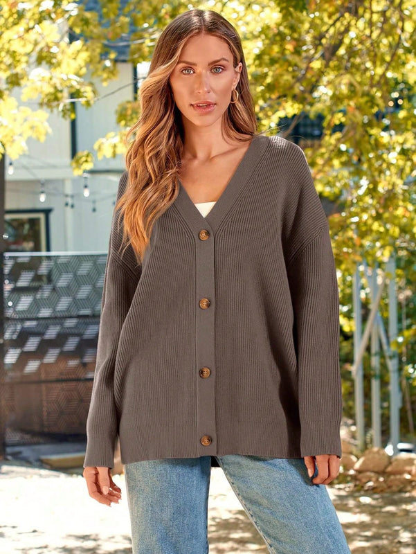 Hoteel sueter tipo cardigan de gran tamano para mujer, tendencia de moda de otono, cuello en v, tejido
