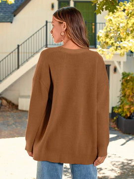 Hoteel sueter tipo cardigan de gran tamano para mujer, tendencia de moda de otono, cuello en v, tejido