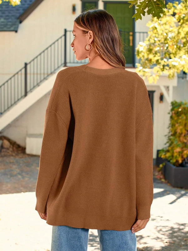 Hoteel sueter tipo cardigan de gran tamano para mujer, tendencia de moda de otono, cuello en v, tejido