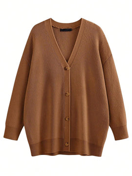 Hoteel sueter tipo cardigan de gran tamano para mujer, tendencia de moda de otono, cuello en v, tejido