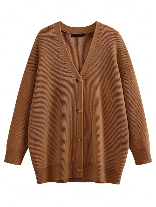 Hoteel sueter tipo cardigan de gran tamano para mujer, tendencia de moda de otono, cuello en v, tejido