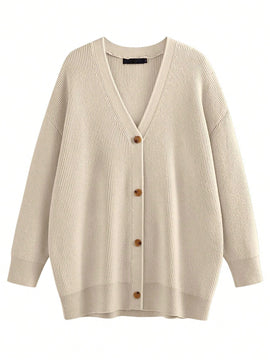 Hoteel sueter tipo cardigan de gran tamano para mujer, tendencia de moda de otono, cuello en v, tejido