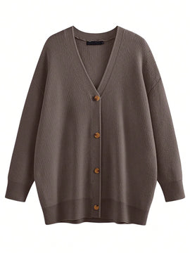 Hoteel sueter tipo cardigan de gran tamano para mujer, tendencia de moda de otono, cuello en v, tejido
